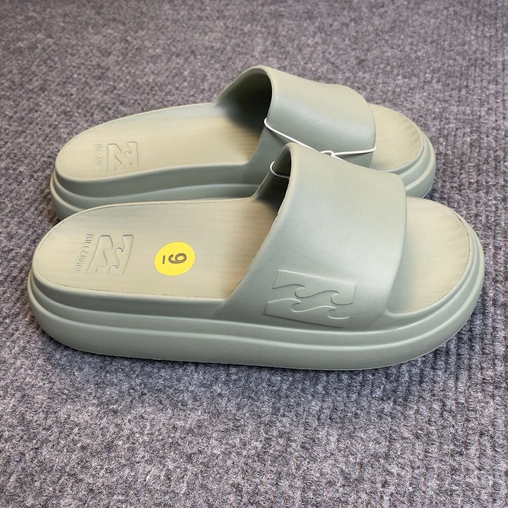 Billabong Women Size 9 Green Platform Cushion Slides Sandal Comfort Shoe NEW